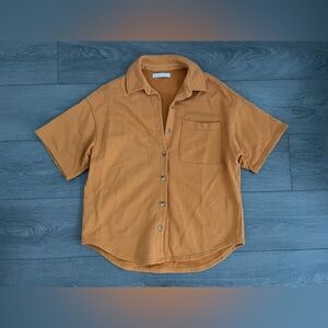 Oak + Fort Tan Short Sleeve Shirt oversized casual button down